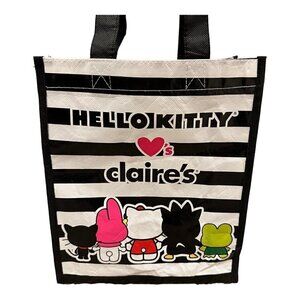 Hello Kitty 40th Anniversary Canvas Tote Loungefly Striped Black White 11" Bag